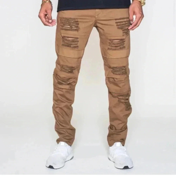 0222. Men’s GOLDEN DENIM KHAKI DISTRESSED JEANS SIZE‎ 32 - Picture 1 of 10